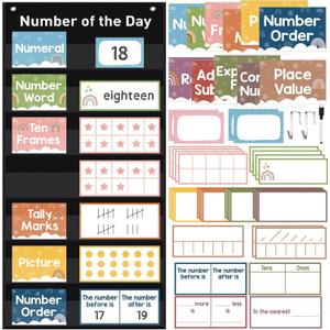 Blosssound Math Number of The Day Pocket Chart Math Classroom Pocket Chart with 66 Dry Erase Cards Dry Erase Pen Educational Learning Poster for Home School Decor Teaching Supplies(Boho) Blosssound Math Number of The Day Pocket Chart Math Classroom Pocket Chart with 66 Dry Erase Cards Dry Erase Pen Educational Learning Poster for Home School Decor Teaching Supplies(Boho)