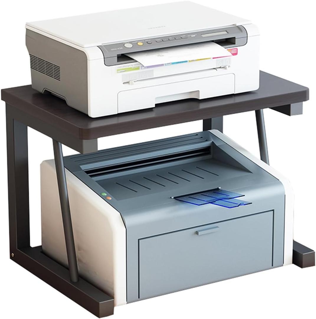 Printer Stand, 2-Tier Desktop Printer Shelf for 3D Laser Printer, Copier, Durable Wood Storage Organizer for Home Office Kitchen, 22.5" W*14.8" D*15" H (2-Tier, Black)