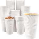 Dispoable Coffee Cups 16 oz 90 Pack, Heavy Duty Paper Coffee Cups 16 oz Insulated Hot Paper Cup for Hot Chocolate, Tea, Office, Wedding, White