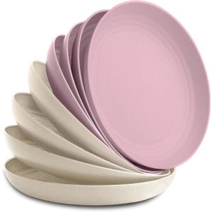 Nook Theory 8-Pack Reusable Wheat Straw Plates Set - Non Toxic and Non Plastic Dinner Plates for Kids and Adults, Lightweight Unbreakable Plate, Microwave Safe and Dishwasher Safe (Petal 9")