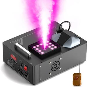 1500W Fog Machine with Lights 24 RGB LED Stage Smoke Machine Vertical Halloween Smoke Machine DMX/Wireless/Manual Control 2.5 Liters with 20000 CFM for Wedding Christmas Party Outdoor Indoor (black)