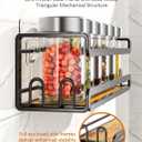 Doakhirmit 4 Pack Wall Mount Spice Rack with 16 Hooks,Hanging Spice Rack Organizer for Stove Cabinet Pantry Door, Screw or Adhesive Wooden Spice Shelf for Kitchen and RV Camper, Black