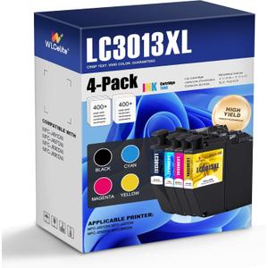 LC3013XL Ink Cartridges 4 Pack High Yield Replacement for Brother LC3013 LC3013 XL Work with MFC-J491DW MFC-J497DW MFC-J895DW MFC-J690DW Printers (BK/C/M/Y)