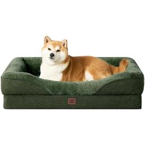 EHEYCIGA Orthopedic Dog Bed for Large Sized Dog, 36x27 Inch Large Memory Foam Dog Couch Bed with Sides, Waterproof Liner & Washable Removable Cover, Bolster Pet Sofa, Dark Green