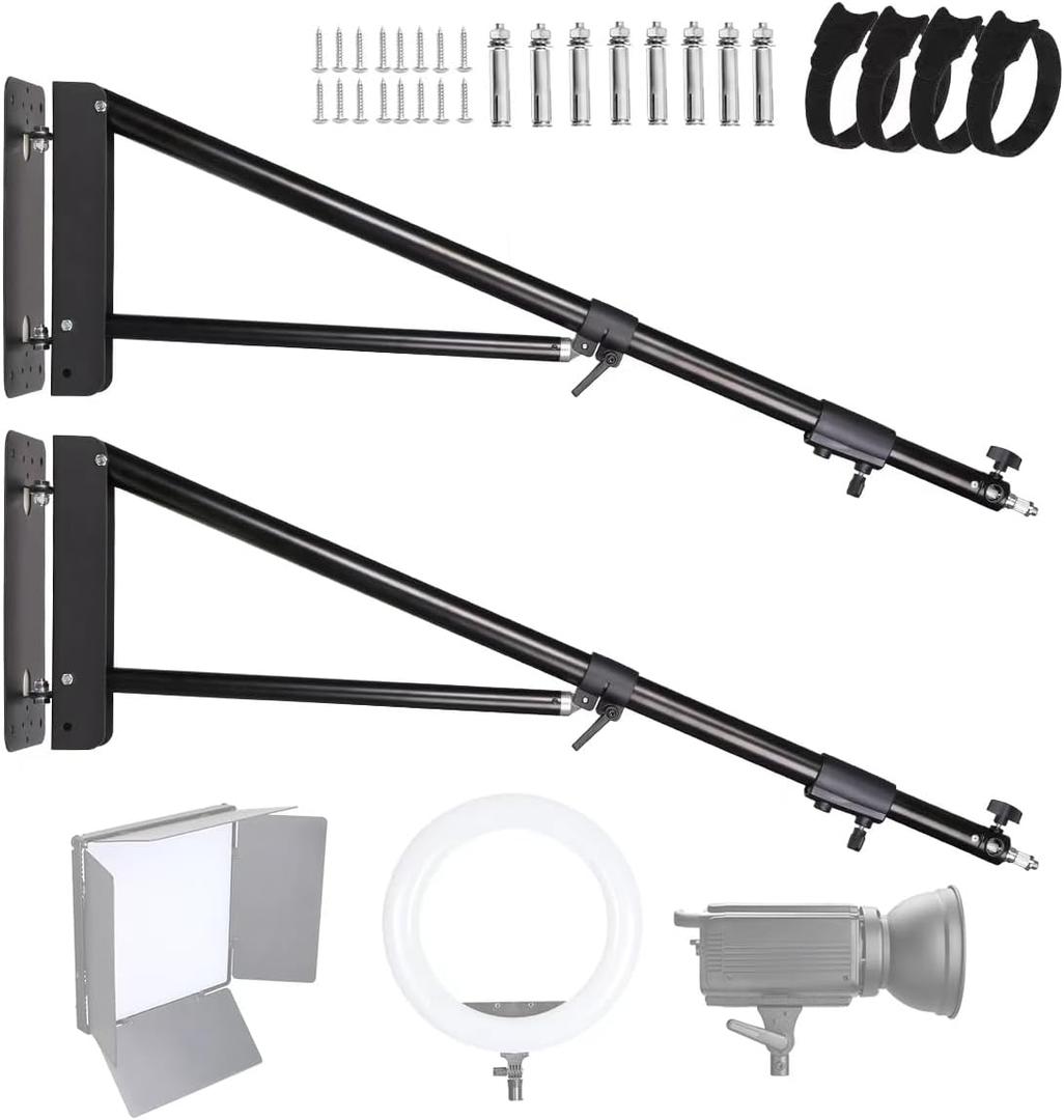 2 Pack Wall Mount Triangle Boom Arm 180cm/70.8in, Ring Light Mount Ceiling Light Stand 180 Flexible Rotation for Studio Video Light, Monolight, Photography, Softbox, Reflector