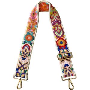 TCOMVEZ Embroidery Flower Purse Strap Replacement Crossbody for Handbags Women Guitar Strap 2 inch Wide Adjustable Bag Straps (Ivory)