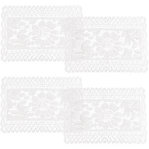 4 Pcs White Lace Doilies for Tables, Rectangle Embroidered Lace Tablemats, Retro French Style Floret Laces Vase Mat Doilies for Wedding Furniture Vase Table Decor, 18.4x12.8 Inch
