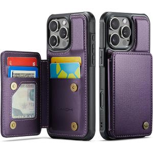 Vinich for iPhone 16 Pro Wallet Case with Card Holder, RFID Blocking Credit Slots Kickstand Shockproof Phone Cover Fit for iPhone 16 Pro 6.3" Purple
