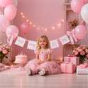 Pink Bow Half Way To One Banner - Half Birthday Decorations for Girls,Sweet 6 Months Birthday Decorations,Pink Cake Smash Photo Backdrop,Nursery Home Wall Fireplace Decor