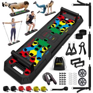 LALAHIGH Home Gym Kit, All-in-One Fitness Equipment with Push-Up Board, Resistance Bands with Bar, Pilates Bar, Pulley and Multi-Functional Training Board for Exercise Strength Training.