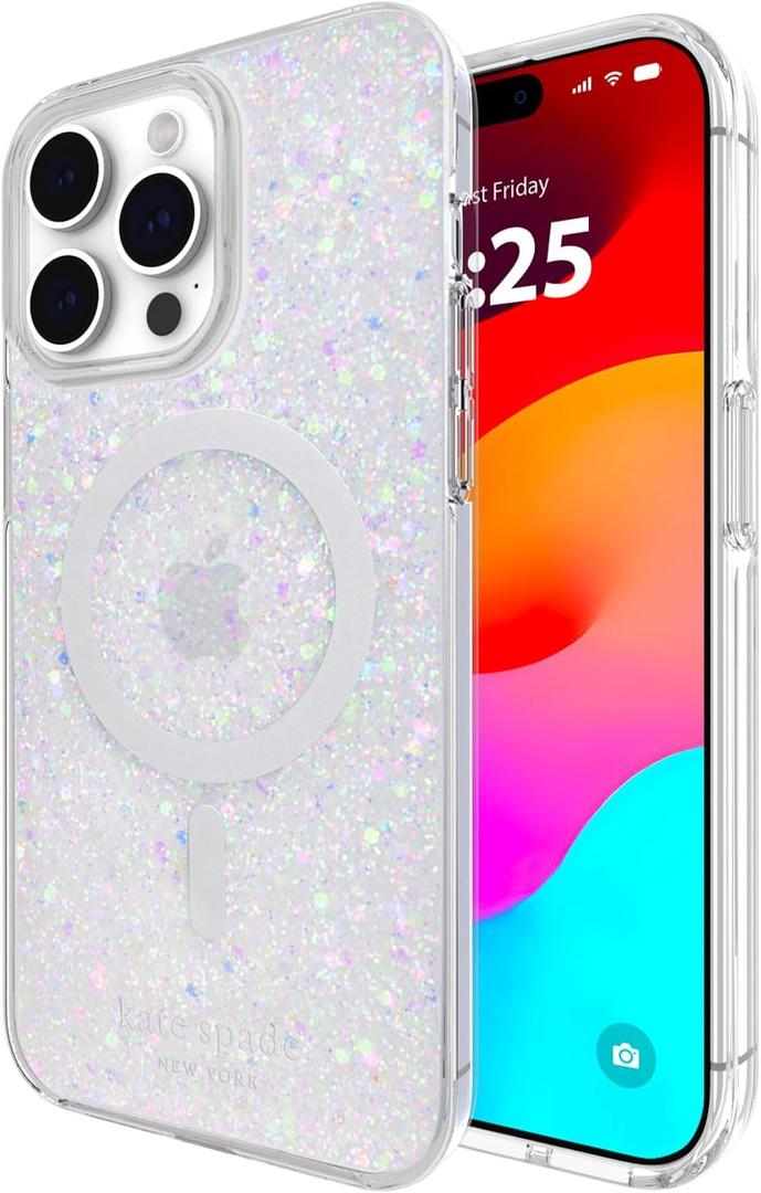 kate spade new york iPhone 15 Pro Max Case, Compatible with MagSafe Phone Cover - Chunky Glitter Iridescent