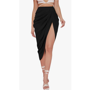 WDIRARA Women's Skirts Split Thigh Front Satin Skirt High Waist Ruched Zip Back WrapMidi Skirt, XXL