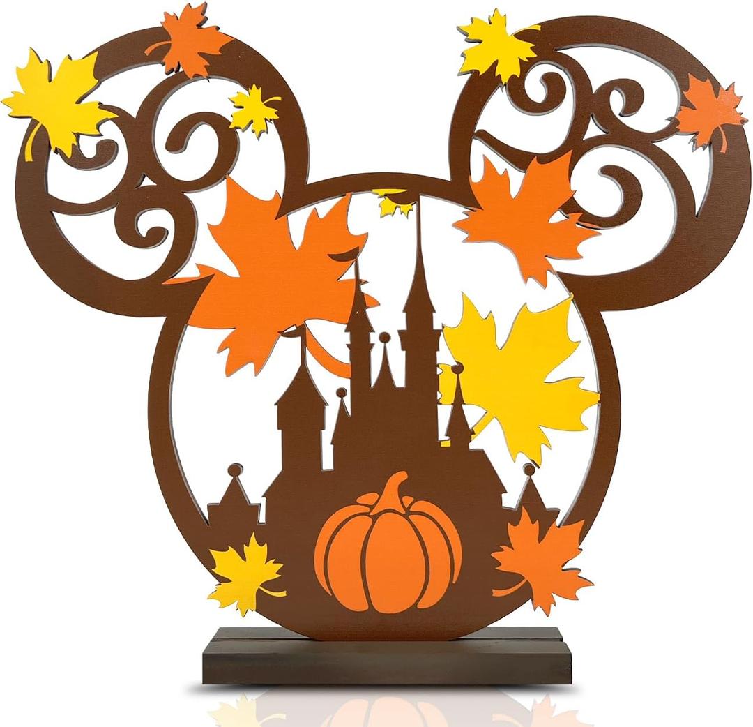 Haimimall Fall Decorations Thanksgiving Indoor Decorations Mouse Wooden Centerpiece for Table, Mouse Pumpkin Decorations for Home Fall Leaves Table Signs Fall Harvest Party Decoration