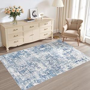 3x5 Area Rug Living Room Rugs - Washable Neutral Modern Abstract Soft Thin Rug Indoor Floor No Slip Rug Carpet for Bedroom Under Dining Table Home Office Decor - Blue White
