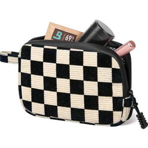 Smell Proof Bag, 6.7"x4.7" Smell Proof Container with Activated Carbon Fiber Liner, Odorless Airtight Travel Organizer & Stylish Gifts for Women (Checkerboard)
