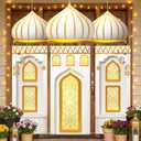 Marsui 4 Pcs Eid Mubarak Banners Ramadan Mubarak Door Decoration Eid Hanging Muslim Porch Sign Ramadan Decorations for Home Gold Banner for Backdrop Party Wall D