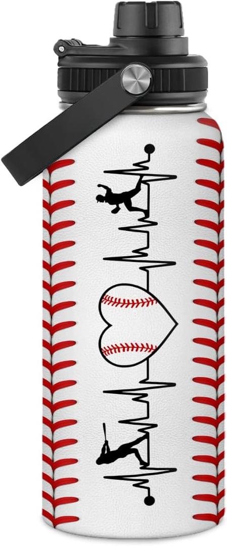 Baseball Water Bottle 32oz Stainless Steel Insulated Bottle for Men, Women, Sports Lovers - Baseball Gifts for Birthday, Christmas
