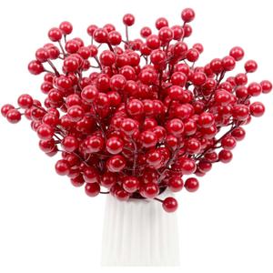 30 Pack Red Berry Stems, Artificial Holly Berries for Christmas Tree Picks Decorations Flower Wreath DIY Crafts Holiday and Home Decor