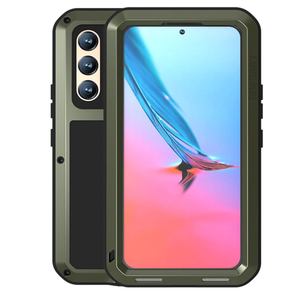 LOVE MEI Military Rugged Case for Samsung Galaxy S22, with Tempered Glass Screen Protector, Shockproof Dustproof Scratch Proof Hybrid Metal and Silicone Gel Heavy Duty Full Body Cover Green