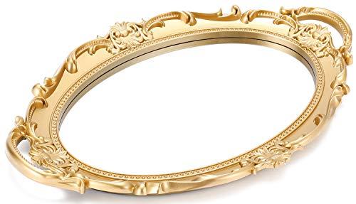 Sooyee Decorative Tray - Gold Mirror Tray for Bathroom Vanity, Dessert & Coffee Table, Home Decor with Handle (14" x 9.8" x 1")