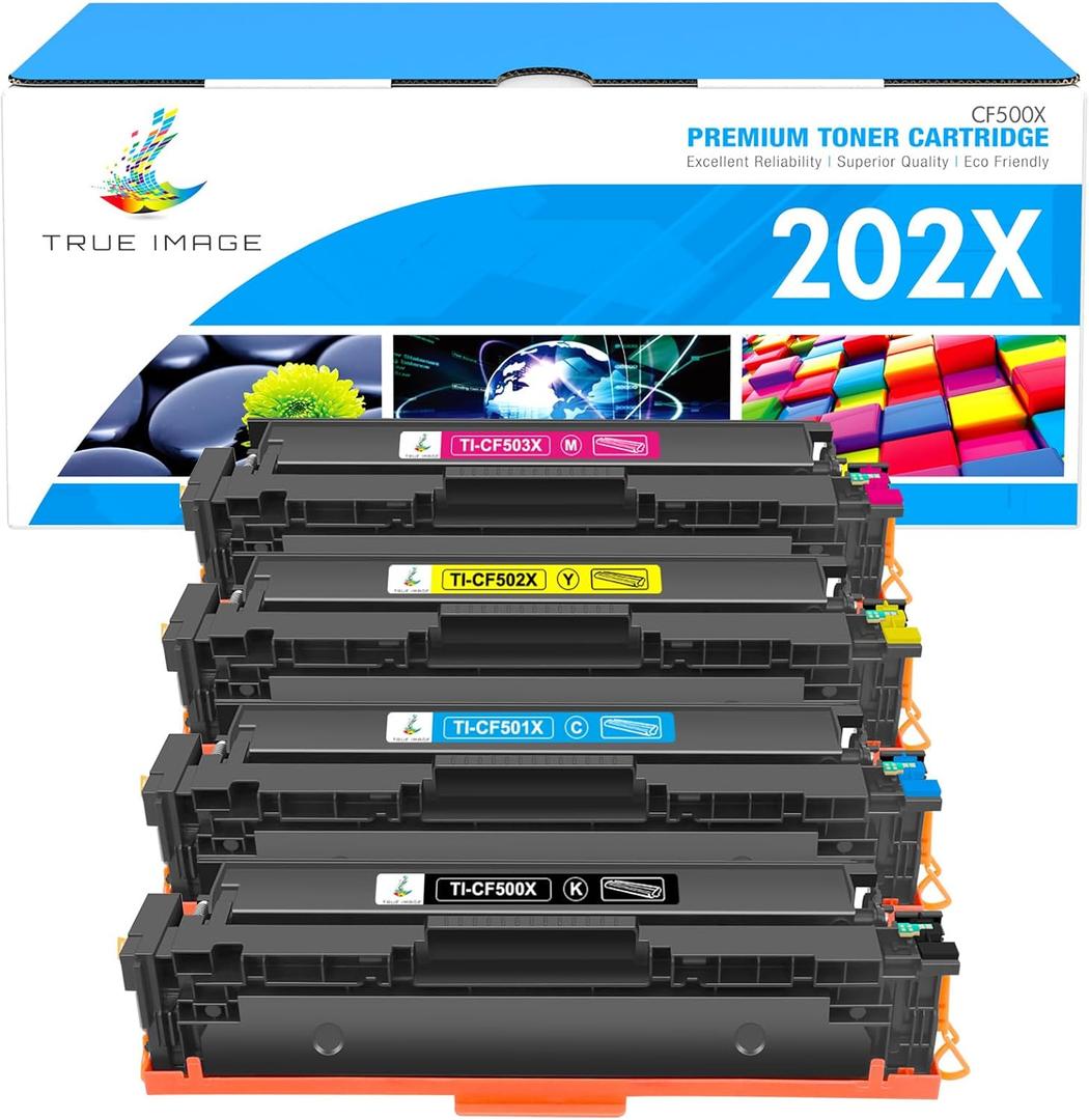 TRUE IMAGE Compatible Toner Cartridge Replacement for HP 202X CF500X CF500A 202A Color Laserjet Pro MFP M281fdw M281cdw M254dw M281fdn 281fdw M254 M281 Toner Printer (Black Cyan Yellow Magenta 4 Pack)
