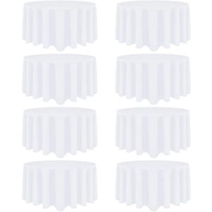 8 Pack White Round Tablecloth 120 Inch White Table Cloth Stain and Wrinkle Resistant Round White Tablecloths Reusable and Washable Polyester Fabric Table Covers for Buffet Wedding Party and Banquet (8 Pack - 120 Inch Round)