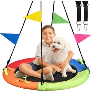 Tree Swing, Saucer Swing, 40 inch 900lbs Weight Capacity, with Adjustable Hanging Straps, for Backyard Outdoor, Multicolor, Circle Round Disc, Gifts for Kids