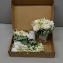 Wedding Table Dining Centerpiece Set of 3 - Small Artificial Floral Arrangements 6 Pcs Silk Rose Bouquets and 3 Pcs Metal Pot Silk Flowers in Vase for Wedding Party Home Kitchen Bathroom Dcor, Ivory