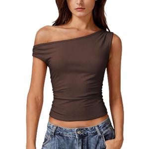 Women Off Shoulder Tops Sleeveless Shirts Y2K Going Out Crop Tank Top Brown (Brown, L)