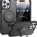 Magnetic Ring Stand Case for iPhone 14 Pro Max - 120 rotatable Stand, N52 Magnet, Non-Slip, Matt Transparent Back, Easy to Clean, Shockproof, Military Standard Drop Protection (Black)