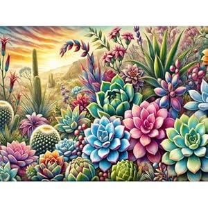Succulent Diamond Art Kit-5D Diamond Painting for Adults Succulents, Plant Adult Diamond Painting Kits, Gem Painting Kit Arts for Wall Home Decor Arts Craft 16x12inch