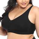sheroine Women's Cotton Wirefree Plus Size Unlined Bra Full Coverage Non-Padded Ultrathin Comfort Everyday Soft Bras (Black, 42B)