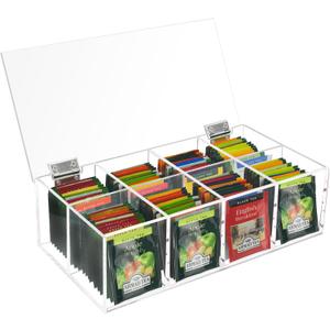 Tea Bag Organizer, Acrylic Tea Bag Holder, Clear Tea Packet Storage Box with Lid, Home Decor