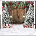 WOLADA Rustic Christmas Backdrop Barn Door Backdrops for Photography Xmas Tree Snow Back Drop 10x10FT 12585