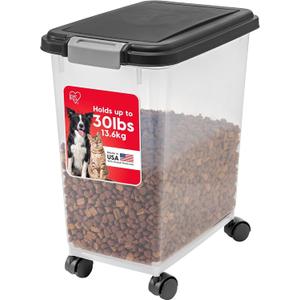 IRIS USA Airtight Pet Food Storage Rolling Container, 30 lb Capacity, Black