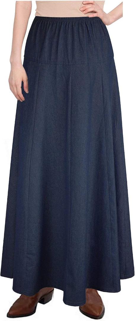 Womens Basic Ultra Soft Lightweight Denim Fit and Flare A-Line Ankle Length Maxi Skirt (L)
