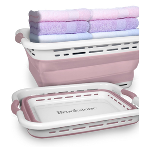 BROOKSTONE, 1 UNIT, 11 GALLONS - 24" Collapsible Laundry Basket, Comfort Non-Slip Grip Handles, Minimalist Space Saving Design, Portable Pop-Up Hamper