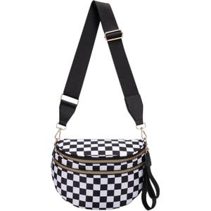 Pure Colour Crossbody Bum Bags for Women Spacious Checkered Cross body Bag Nylon Trendy Fanny Pack for Travel