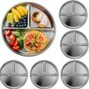 A set of 6 reusable 9-inch 304 stainless steel kids' plates, suitable for children to serve rice, noodles, ice cream and more.