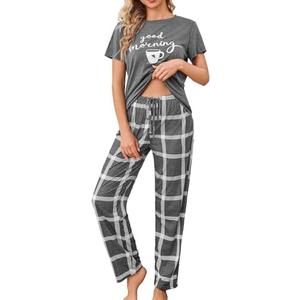 difficort Womens Pajama Sets Short Sleeve Pjs Tops with Long Pants Sleepwear Lounge Set with Pocket M