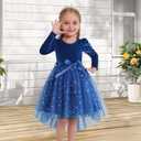 Luckrizyy Girls Velvet Christmas Dress Toddler Tulle Sequin Tutu Dresses Kids Winter Party Holiday Casual Princess Dress 2-7Y Dark Blue (Blue)