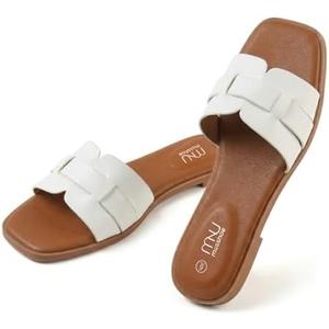 MUSSHOE Clear Flat Sandals for Women: Soft Transparent Wide Strap Slip on Shoes - Comfortable Cushioned Open Toe Flats for Summer Beach, Size 7