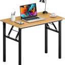 Need Folding Desk for Home Office 39-3/8'' Length Modern Folding Table Computer Desk No Install Needed Teak Color Desktop Black Frame, AC5BB(10060)