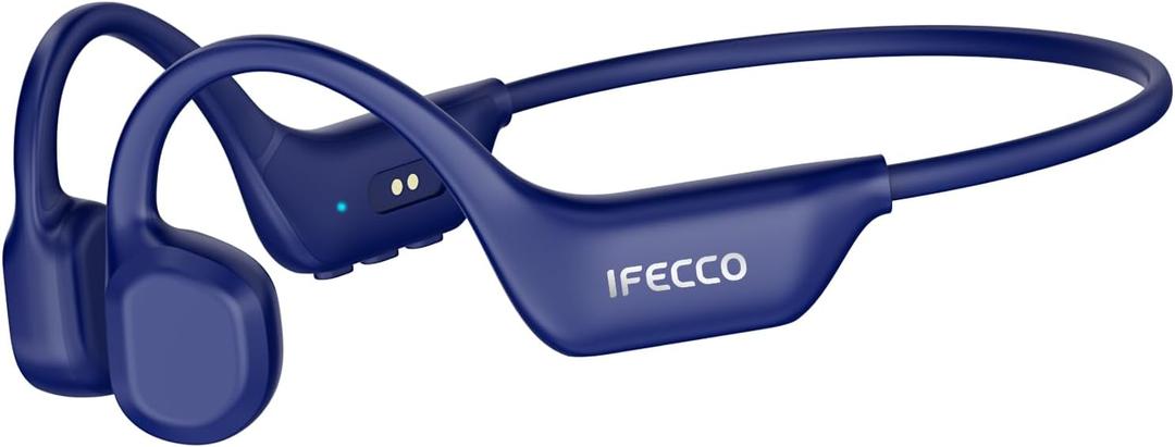 IFECCO Bone Conduction Headphones Bluetooth 6.0 - IP67 Waterproof Bone Conduction Headphones with Mic,Wireless Open Ear Earbuds for Running Gym Walking Cycling (Blue)