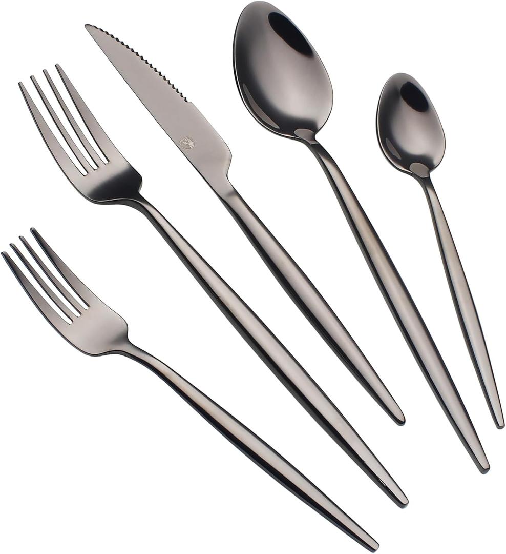 20 Piece Luxury Silverware Set for 4 Black Mirror-Polished 18/10 Stainless Steel Heavy Flatware Set Modern Cutlery Set Knife/Fork/Spoon with Gifts for Home & Restaurant (Black20)