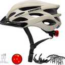 KINGBIKE Bike Helmet with USB Rechargeable Light & Replacement Pads & Visor, Cream, L(57-60CM)