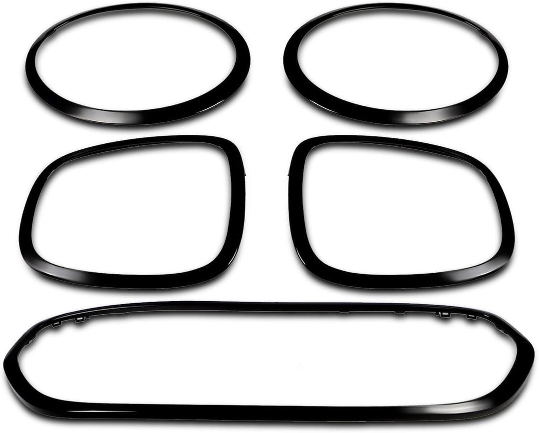5PCS Front Grille Frame Surround Trim Headlight Taillight Trim Ring Compatible with 2014-2021 Cooper F55 F56 F57 51137449207 Glossy Black