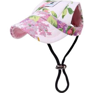 Pawaboo Dog Baseball Cap, Adjustable Dog Outdoor Sport Sun Protection Baseball Hat Cap Visor Sunbonnet Outfit with Ear Holes for Puppy Small Dogs, Medium, Floral Purple (M (suit for small and medium dog))
