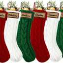 XOYTN 6pack Christmas Stockings, 18inch Large Personalized Cable Knitted Xmas Hanging Stocking Decorations with Leather Patches Custom Name for Holiday Christmas Party Family Decor (Red Green White)
