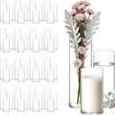 24 Pcs Bulk Cylinder Glass Flower Vases & Hurricane Candle Holders, 2.6" x 5/6/8 Assorted Heights, Thickened Shatter-Resistant Clear Glass, Multiuse Centerpieces for Wedding, Party & Home Decor